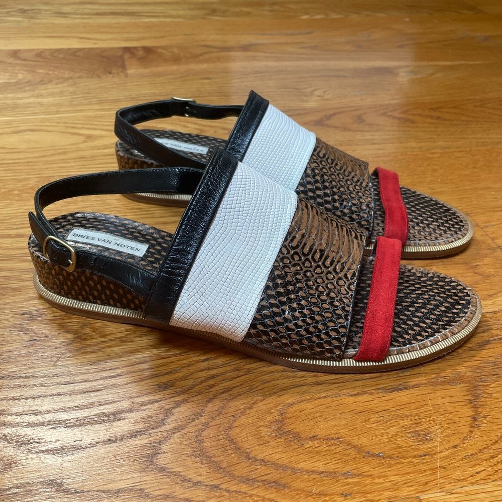 Dries Van Noten Embossed Stripe Sandals, 38